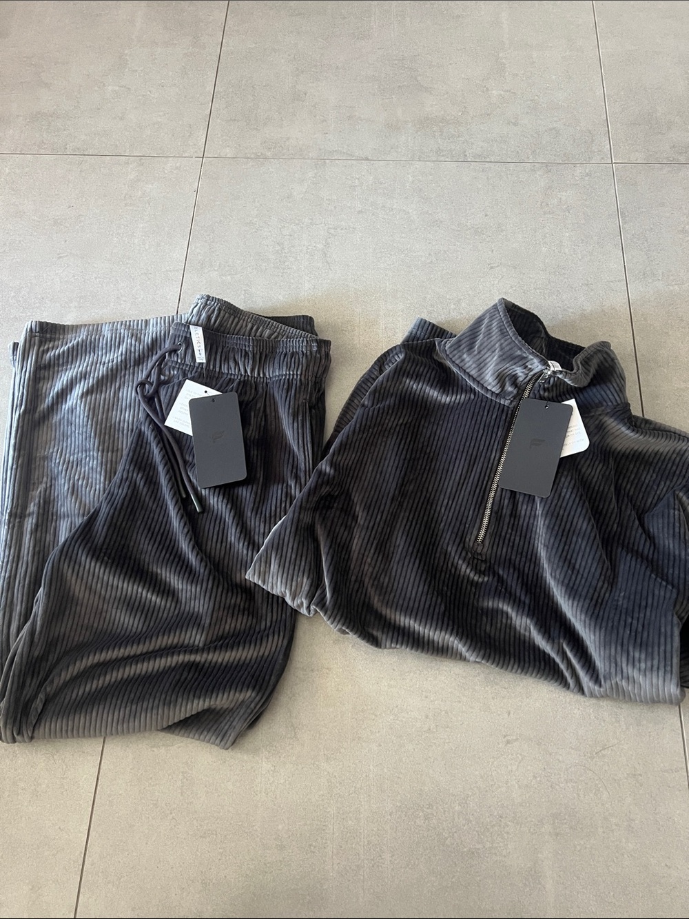 Fabletics Women's Corduroy Ribbed Sweater Set - Charcoal M- bottom L- Zip Up